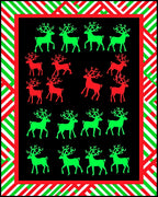 Red Green Reindeer Black Border Rug