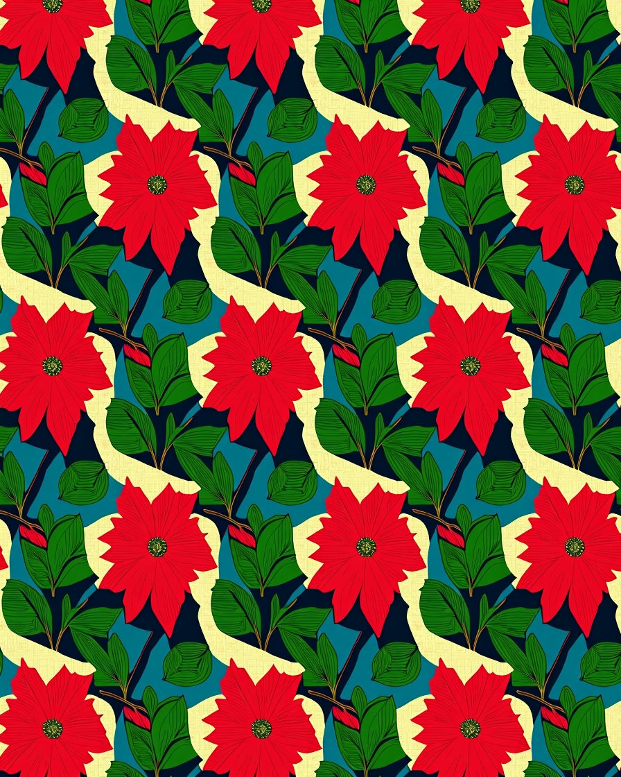 Bold Red Poinsettia Foliage Medallion Rug