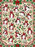 Festive Red Scarf Penguins Holly Berries Rug