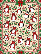 Festive Red Scarf Penguins Holly Berries Rug
