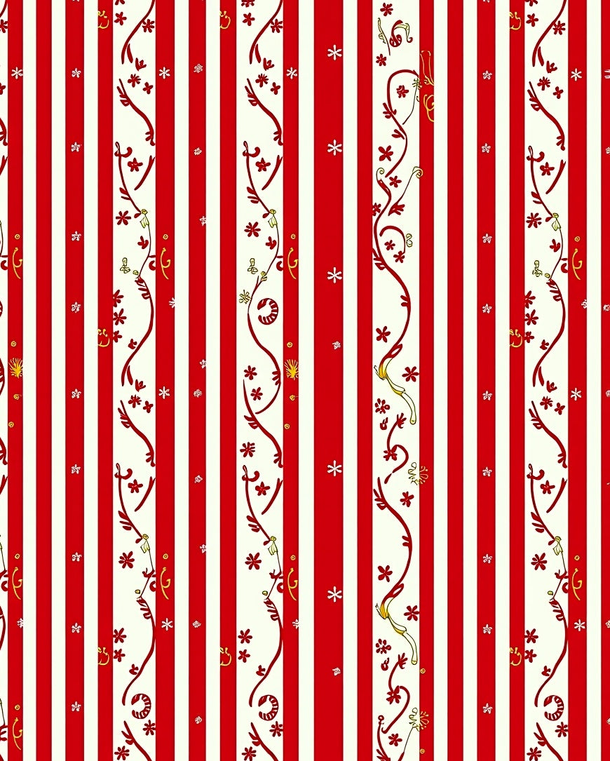 Red Cream Floral Vine Stripes Rug