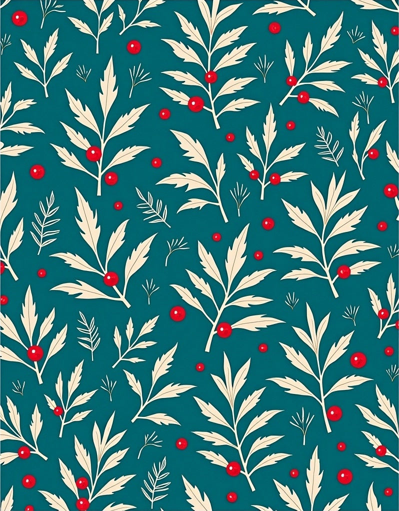 Teal Berry Leaf Branch Scatter Rug