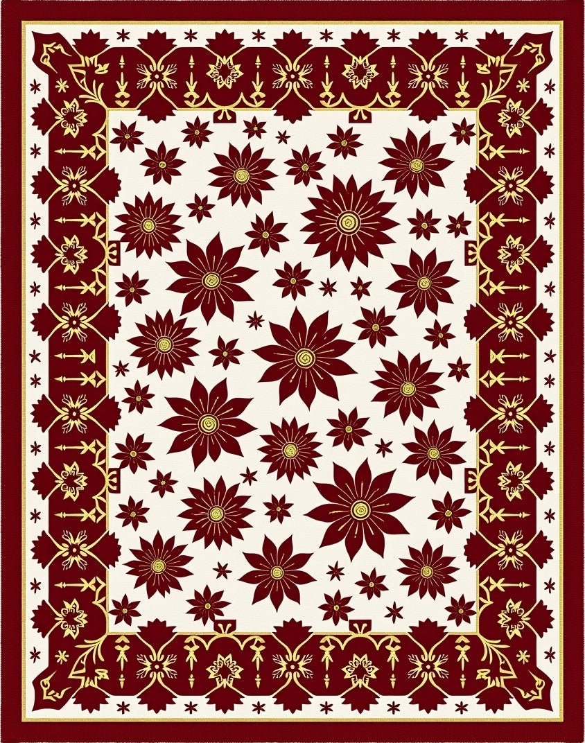 Crimson And Gold Floral Medallion Rug