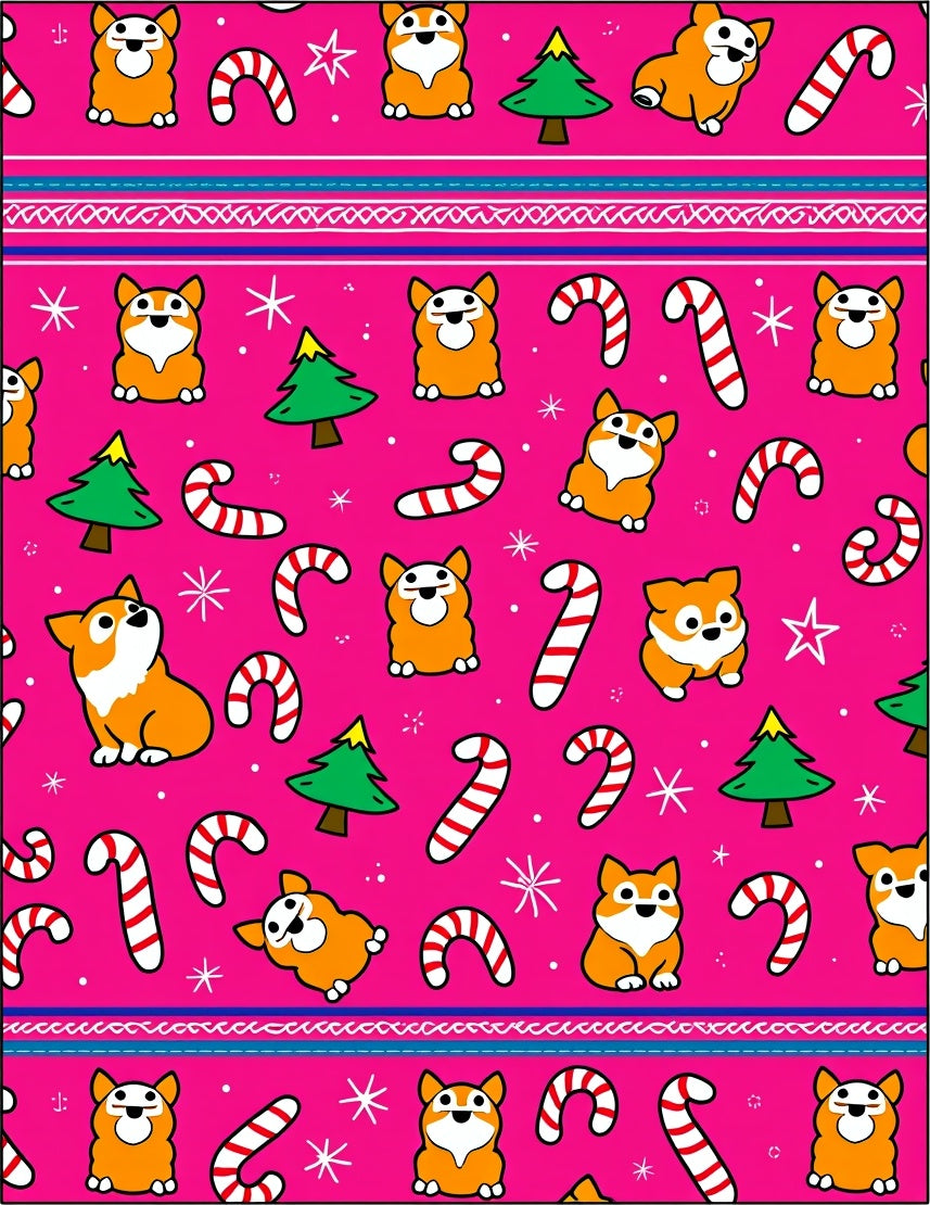 Cute Corgi Candy Cane Christmas Trees Rug