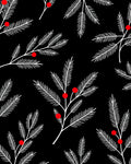 White Needle Branch Red Berry Black Rug