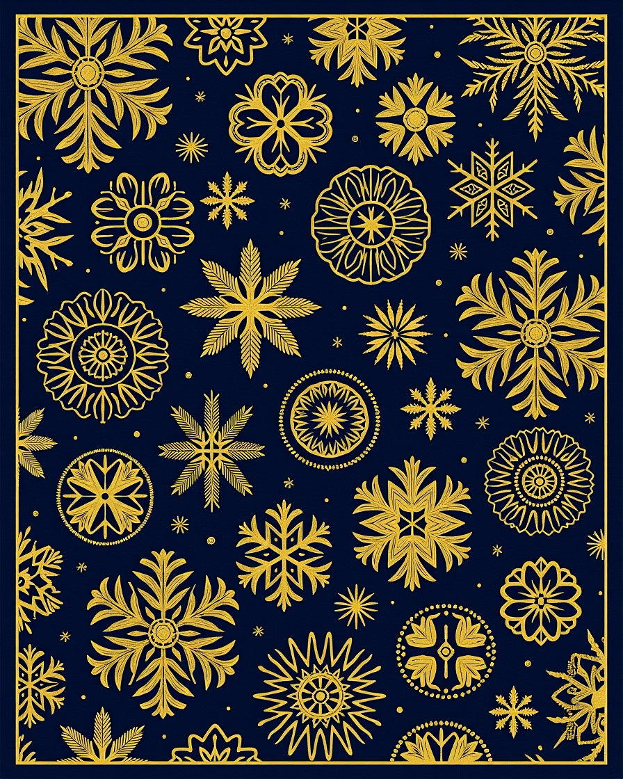 Golden Snowflakes Dark Navy Rug