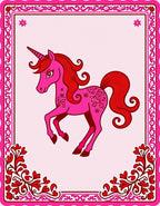 Pink Unicorn With Red Floral Accents Rug