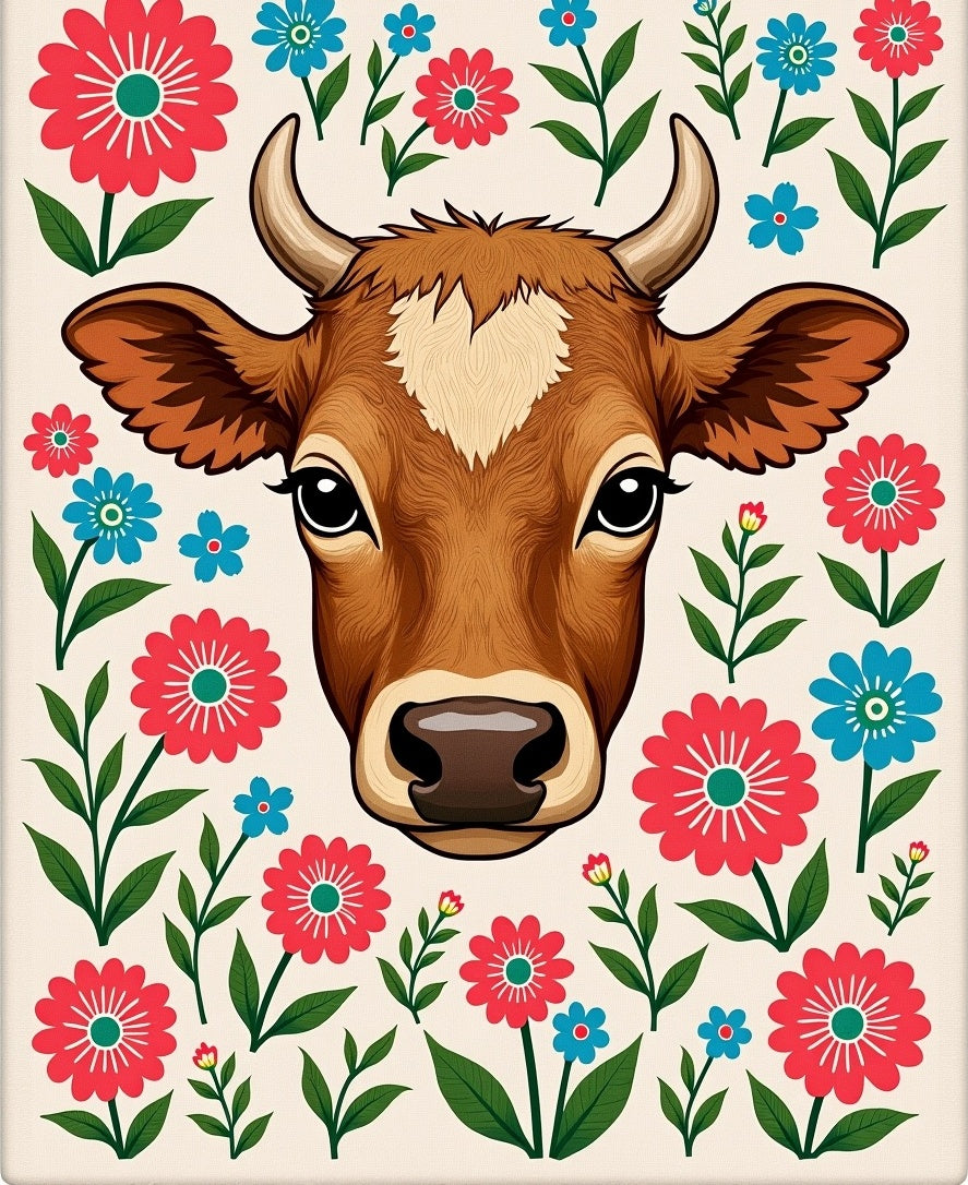 Whimsical Brown Cow Floral Arrangement Rug
