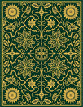 Gold Floral Vine Emerald Medallion Rug
