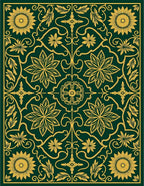 Gold Floral Vine Emerald Medallion Rug
