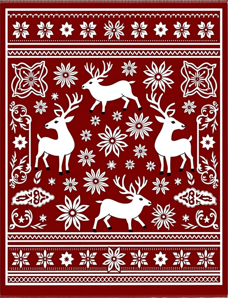 Rustic Red Deer Floral Medallion Rug