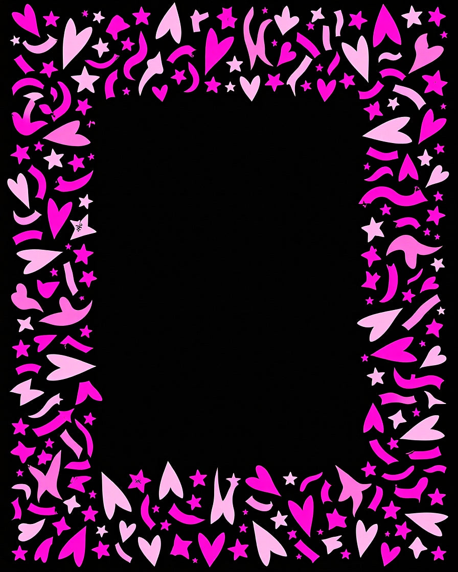 Pink Hearts and Stars Confetti Border Rug