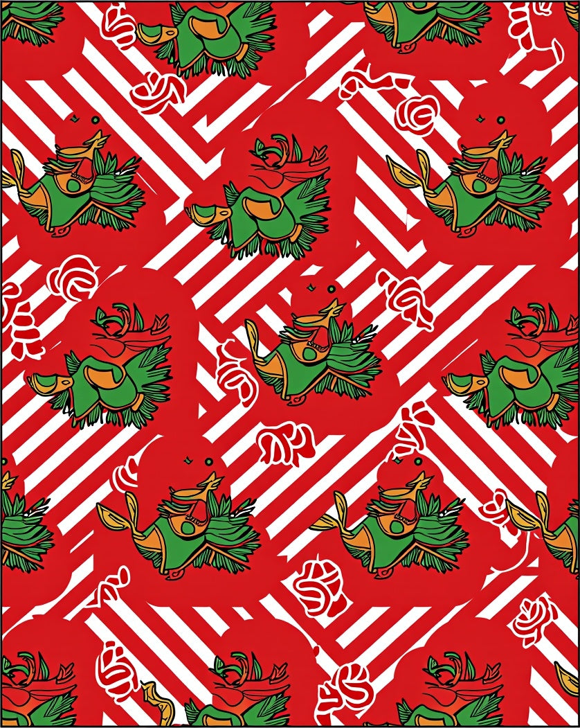 Red Green Whimsical Bird Stripe Rug