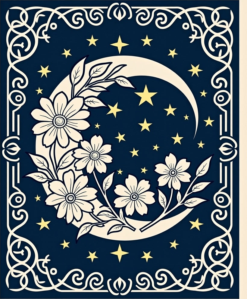 Celestial Floral Moon Night Sky Rug