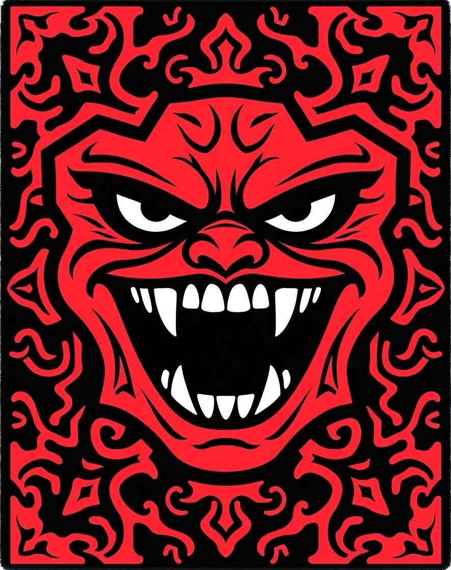 Fiery Red Demon Face Horror Rug