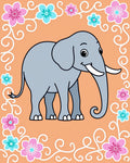 Whimsical Gray Elephant Floral Border Rug