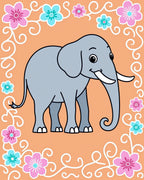 Whimsical Gray Elephant Floral Border Rug