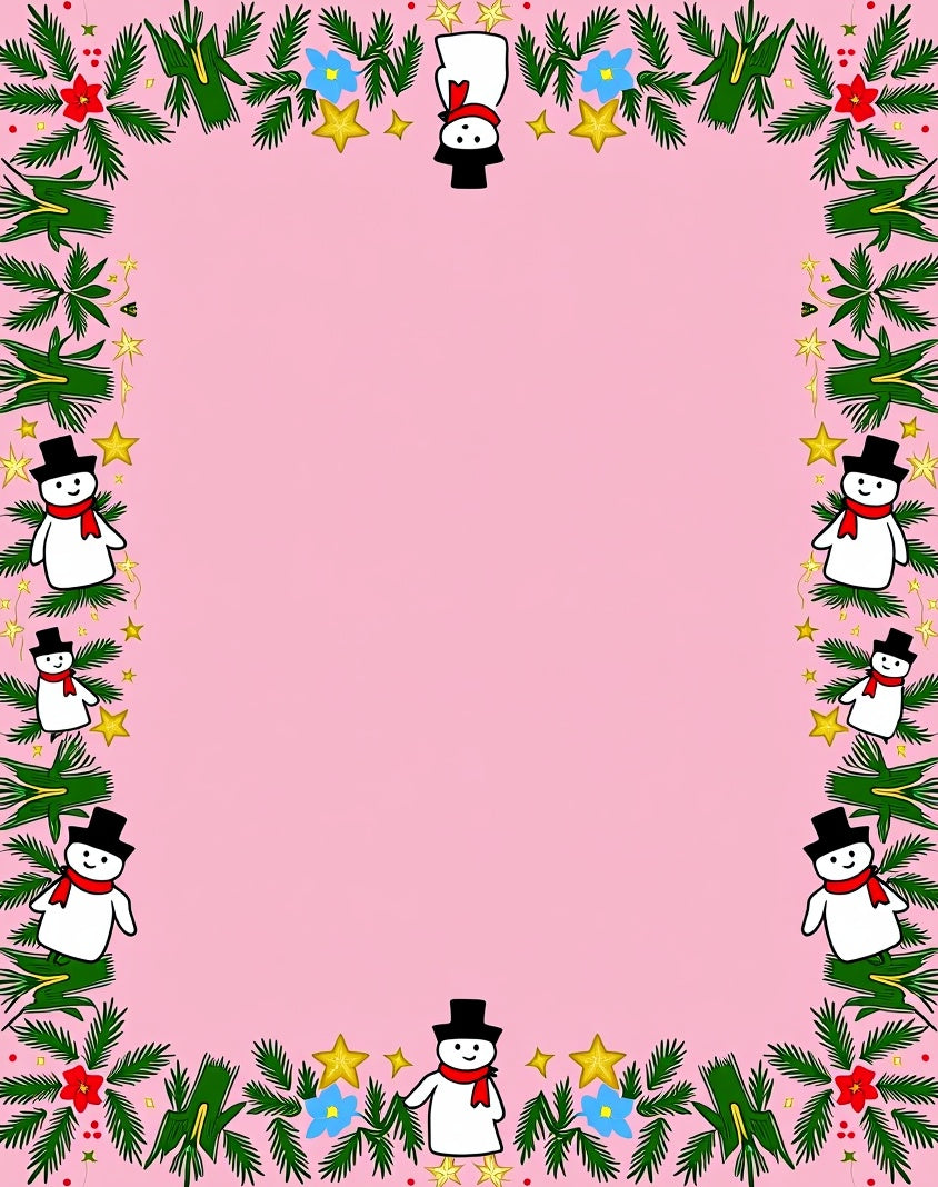 Pink Snowman Pine Branch Star Arrangement Rug