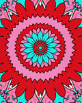 Vibrant Red Cyan Floral Medallion Rug