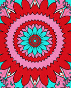 Vibrant Red Cyan Floral Medallion Rug