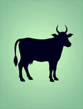 Black Cow Silhouette On Green Background Rug