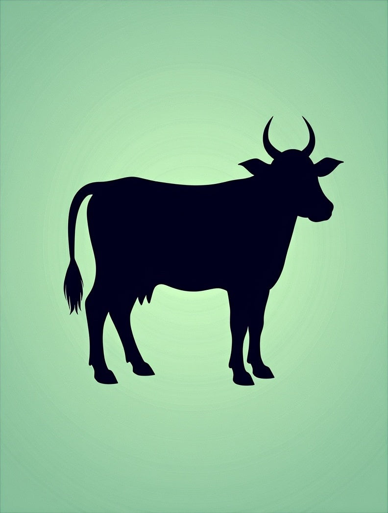 Black Cow Silhouette On Green Background Rug