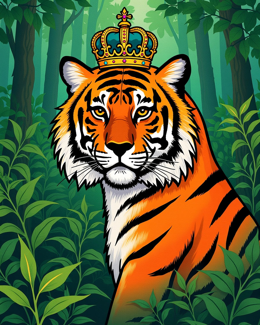 Regal Crowned Tiger Jungle Scene Rug