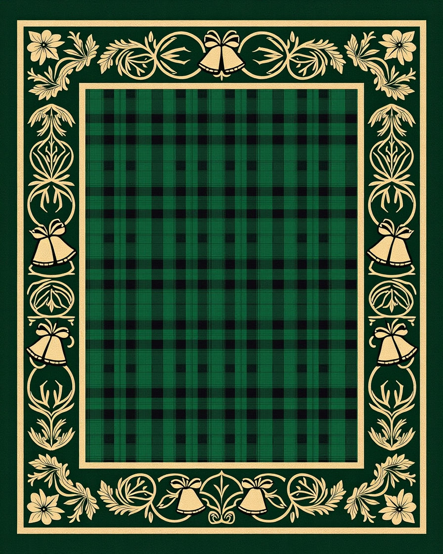 Emerald Green Plaid Bordered Bells Rug