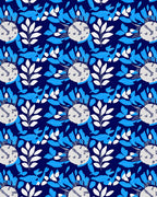 Deep Blue White Leaf Medallion Rug