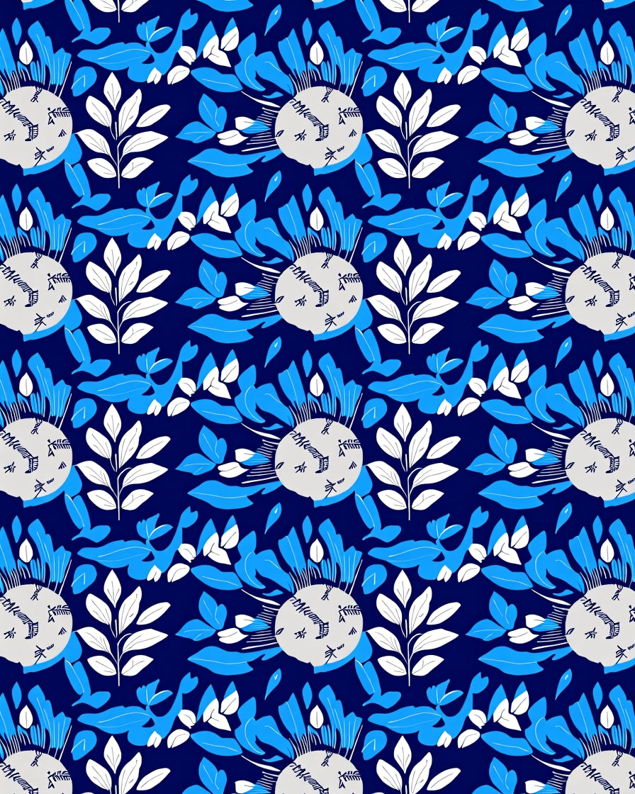 Deep Blue White Leaf Medallion Rug