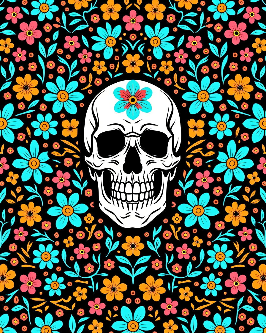 Floral Skull Bright Multicolor Rug