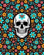 Floral Skull Bright Multicolor Rug
