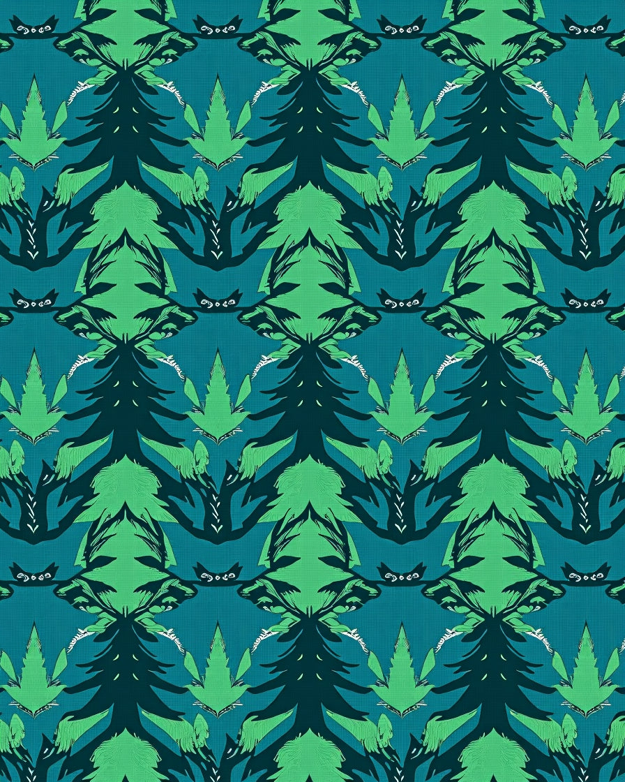 Deep Teal Green Forest Symmetry Rug