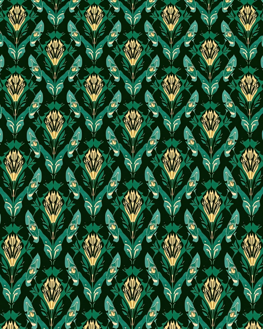Emerald Green Floral Petal Arrangement Rug
