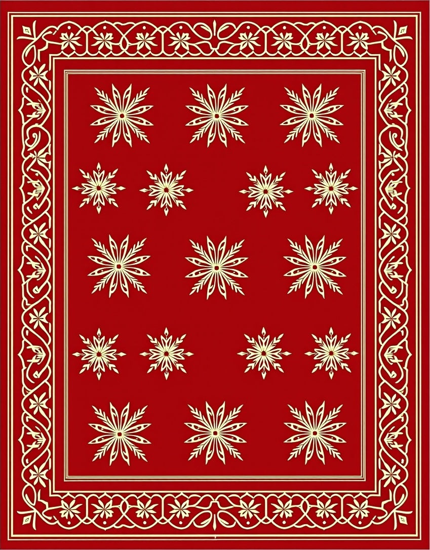 Crimson Ornamental Starburst Border Rug