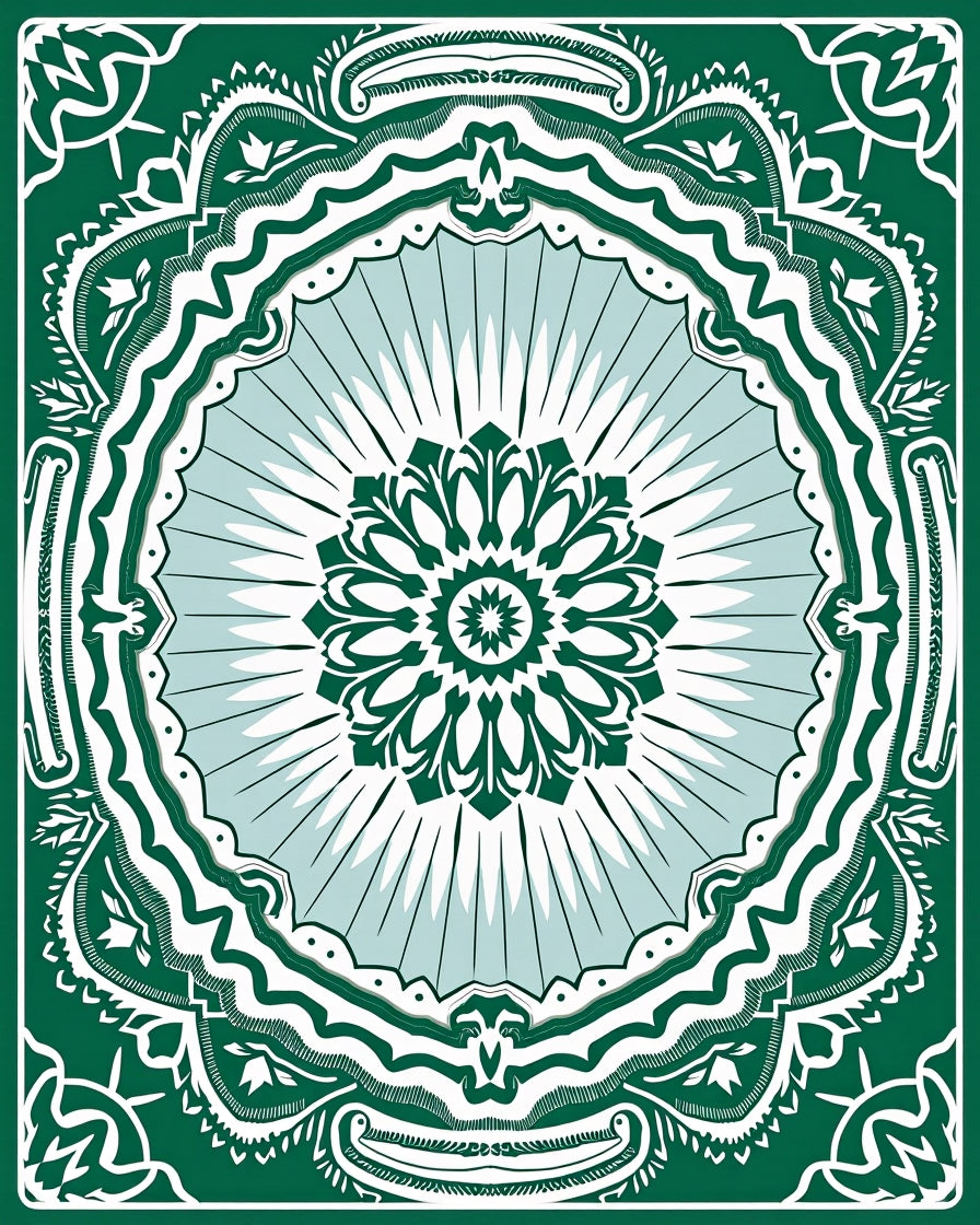 Emerald Green Floral Medallion Concentric Rug