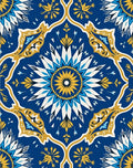 Ocean Blue Golden Medallion Floral Rug