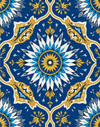 Ocean Blue Golden Medallion Floral Rug