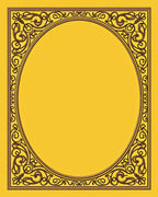 Ornate Golden Scrollwork Oval Frame Rug