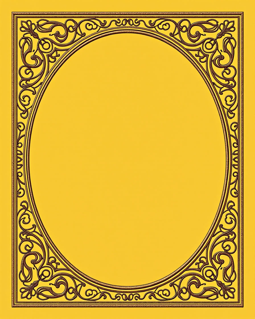 Ornate Golden Scrollwork Oval Frame Rug