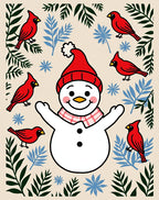 Winter Snowman Red Cardinal Garland Rug