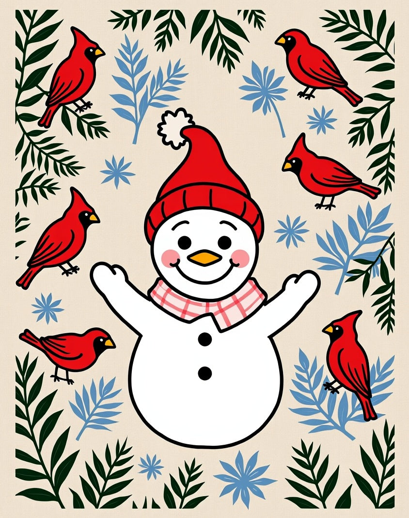 Winter Snowman Red Cardinal Garland Rug