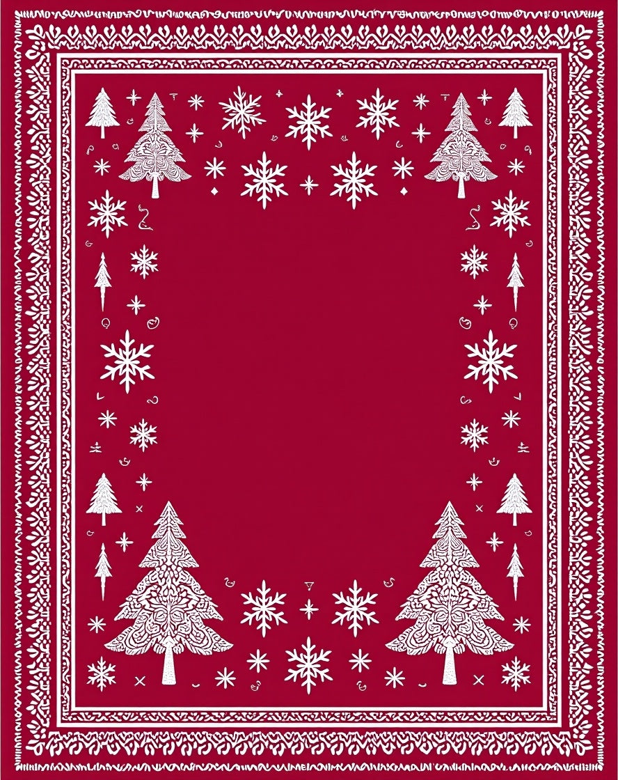 Crimson Trees Snowflakes Folk Rug