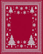 Crimson Trees Snowflakes Folk Rug