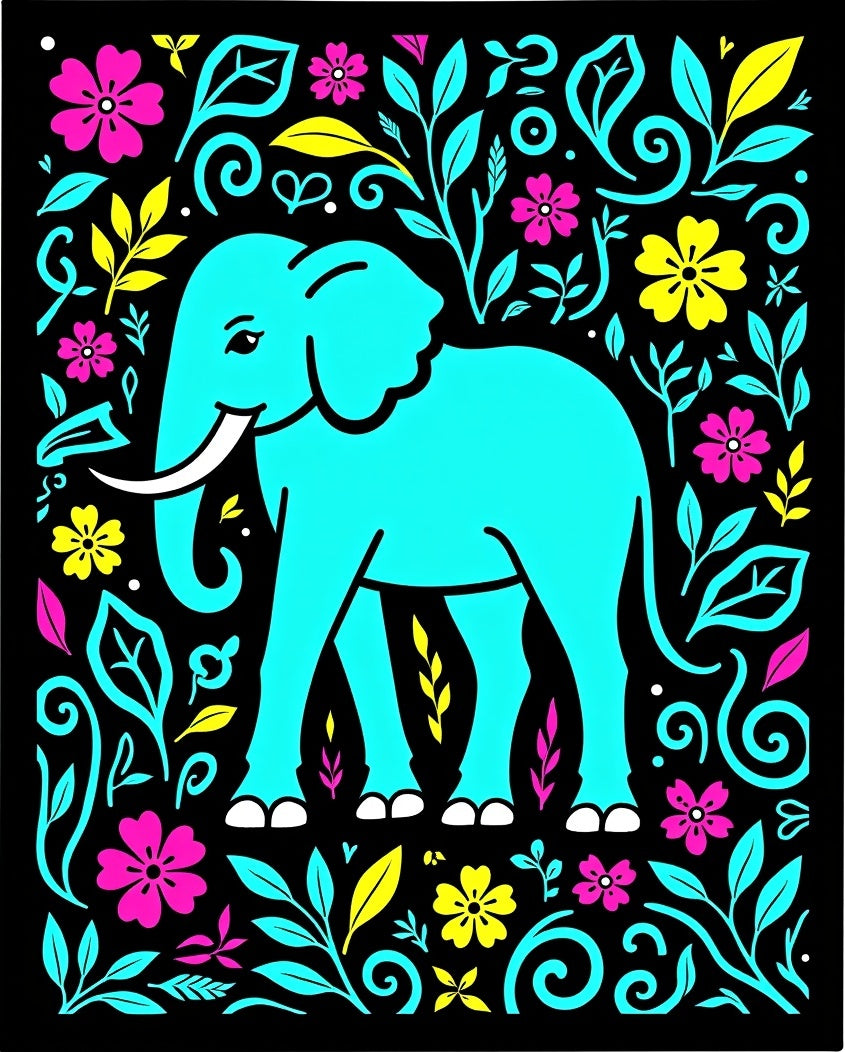 Vibrant Aqua Elephant Floral Garden Rug
