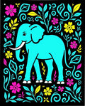 Vibrant Aqua Elephant Floral Garden Rug