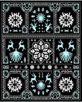 Black Aqua Winter Wildlife Snowflake Motif Rug