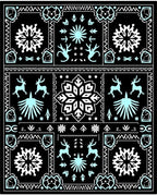 Black Aqua Winter Wildlife Snowflake Motif Rug