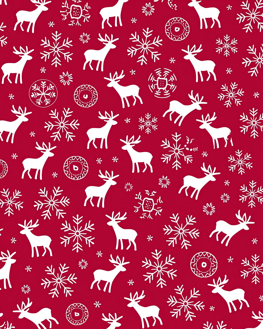 Festive Red White Reindeer Snowflake Rug