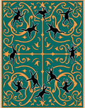 Teal and Gold Whimsical Bunny Scroll Rug